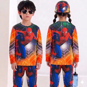 Spider-Man Print Full Sleeve T-Shirt Long Pant & Cap Set for Swimming wear & Regular Use