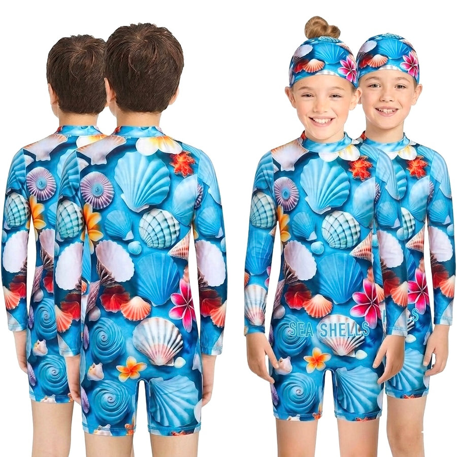OYSTER SNAIL FULL BODY PRINT FULL SLEEVE SWIMMING SUIT WITH CAP