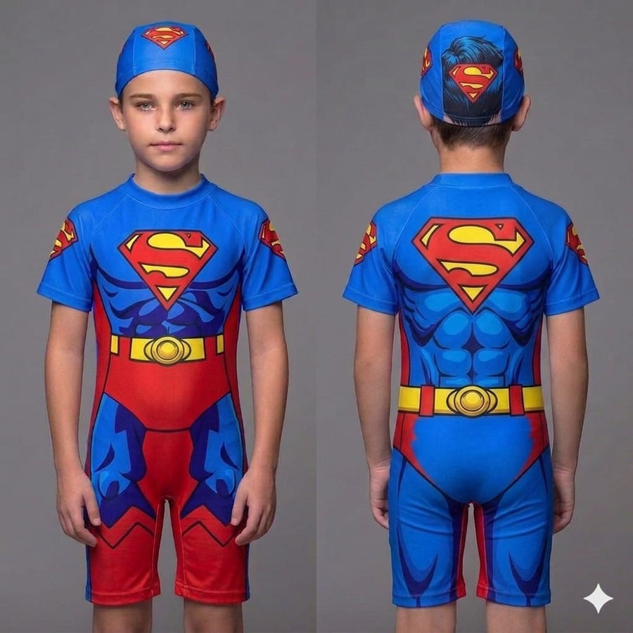 SUPERMAN BOYS SWIMMINGSUIT WITH CAP
